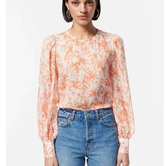 Cami NYC Analys Long Sleeve Silk Top Papaya Toile U23-T02-PYATO XSmall XS NEW - Picture 1 of 4